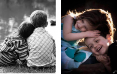 duas fotografias meninos abraçados